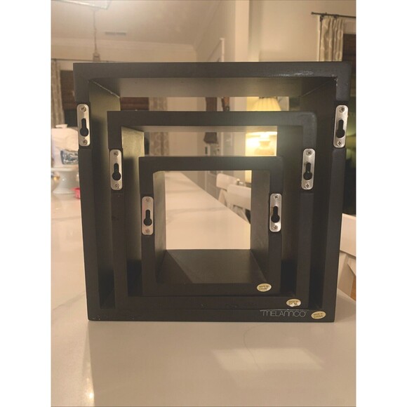 Melannco Set‎ of 3 Espresso Square Wall Shelves - Contemporary Display for Home - Picture 2 of 2